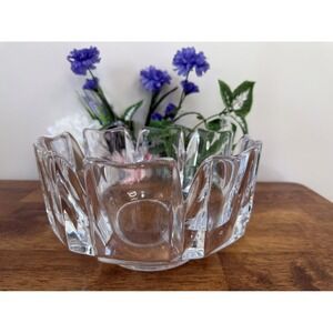 Heavy Art Crystal Bowl‎ Mid-Century Modernist Design European Glass Luxury Decor